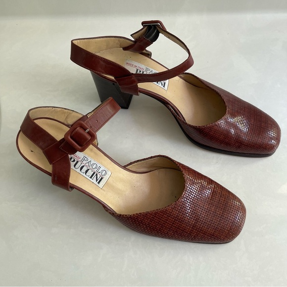 Vintage Paolo Puccini Brown Close Toed Strappy Heeled Sandal Italy - Picture 1 of 12